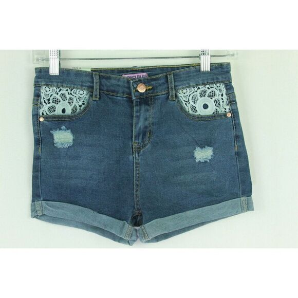 Soho Denim Shorts Girls 12 Blue Crochet Lace Distressed New - Picture 1 of 6